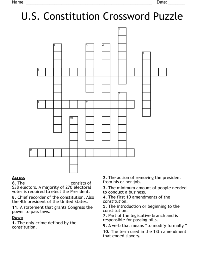 U.S. Constitution Crossword Puzzle