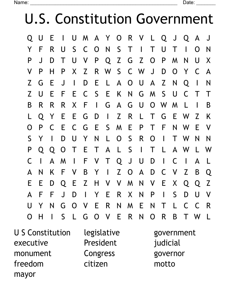 U.S. Constitution Government Word Search