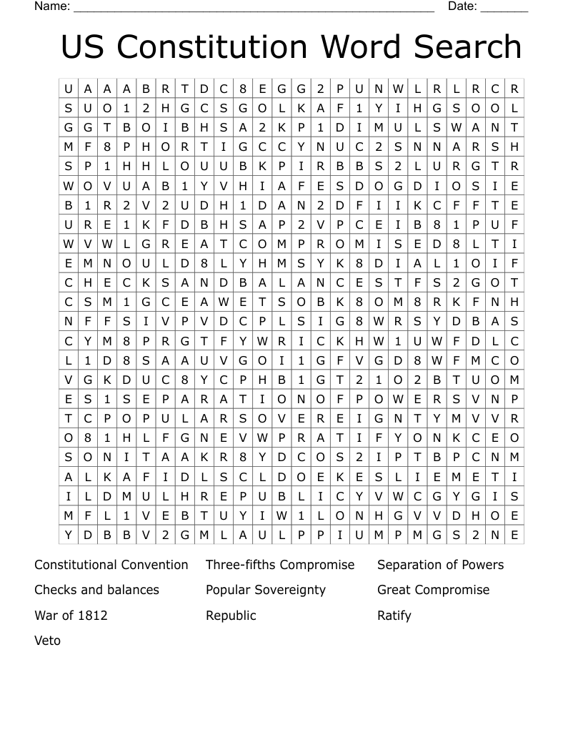 US Constitution Word Search