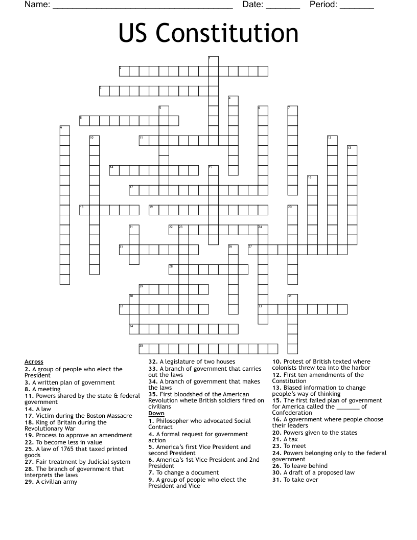 US Constitution  Crossword