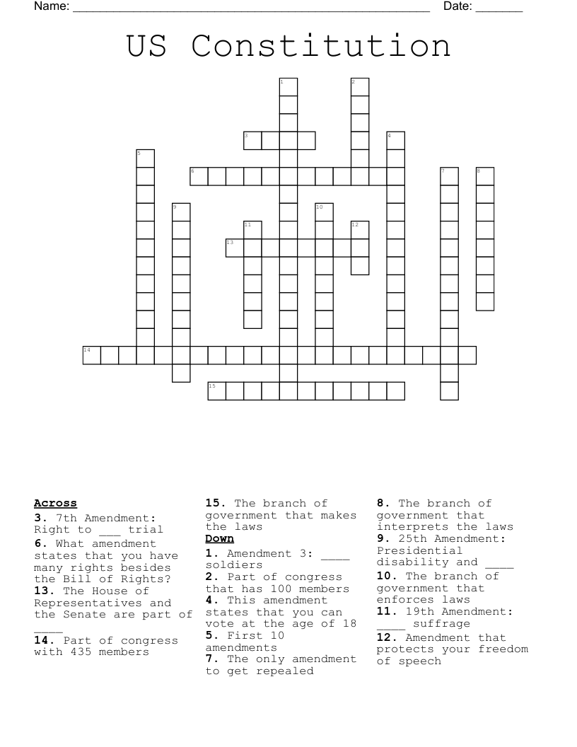 US Constitution  Crossword
