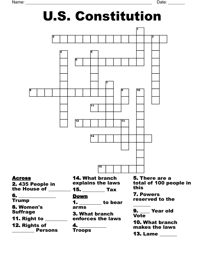 U.S. Constitution  Crossword