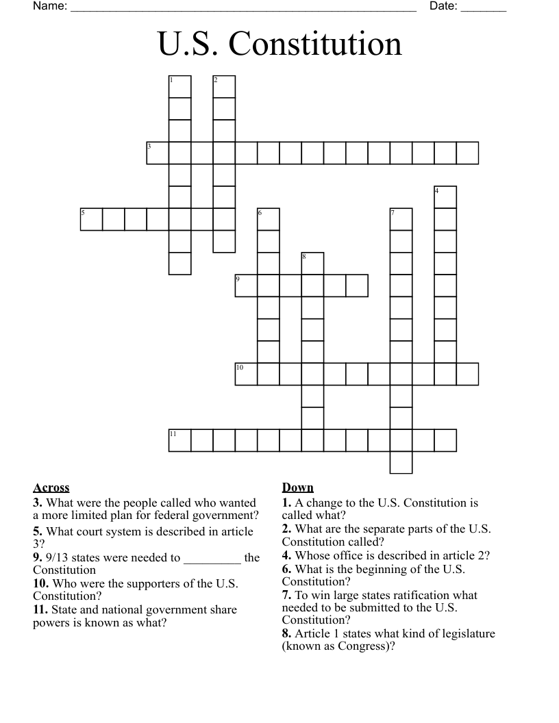 U.S. Constitution  Crossword