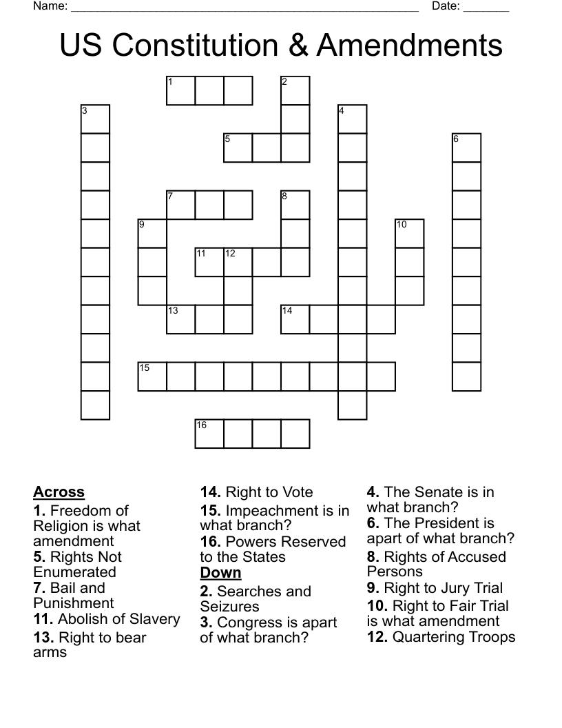 US Constitution & Amendments Crossword