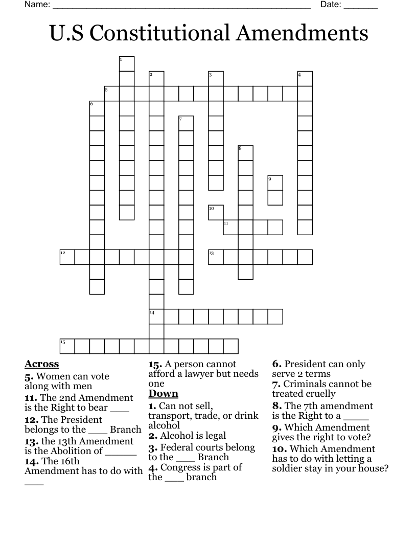 U.S Constitutional Amendments   Crossword
