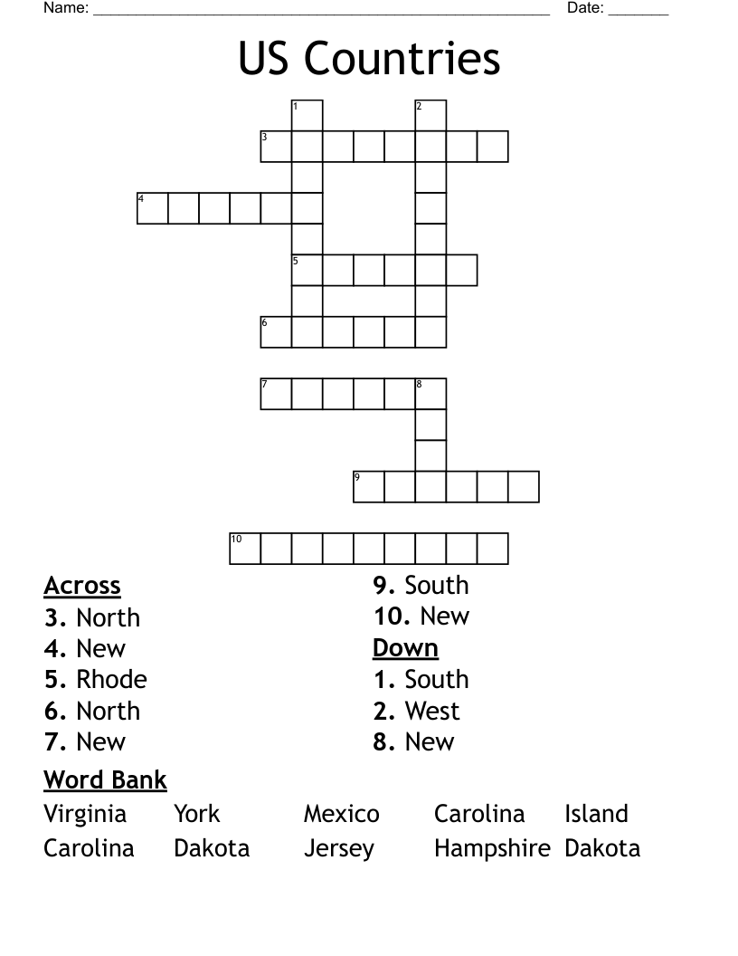 US Countries Crossword