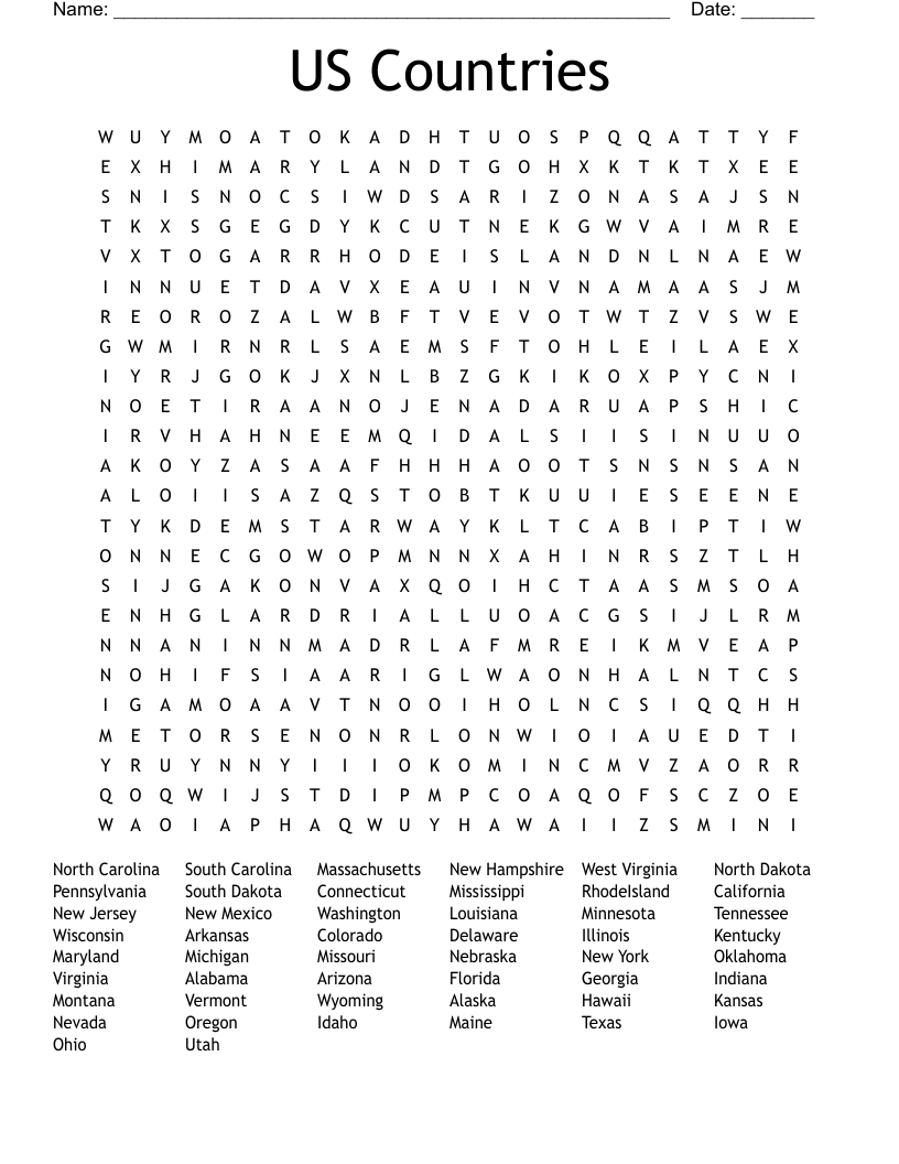 US Countries Word Search