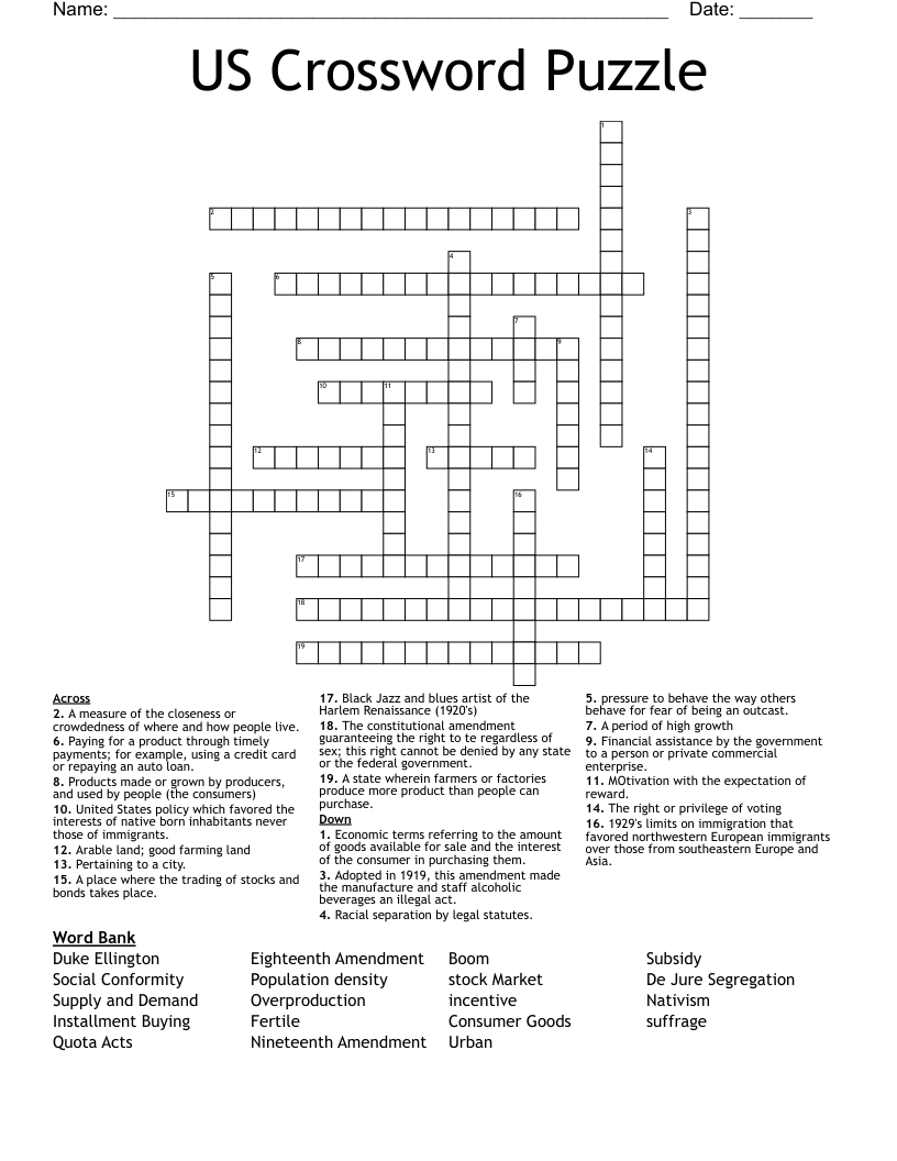 US Crossword Puzzle