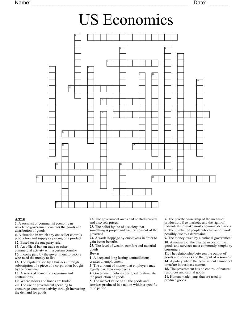 US Economics  Crossword
