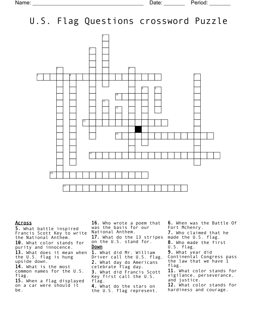 U.S. Flag Questions crossword Puzzle 