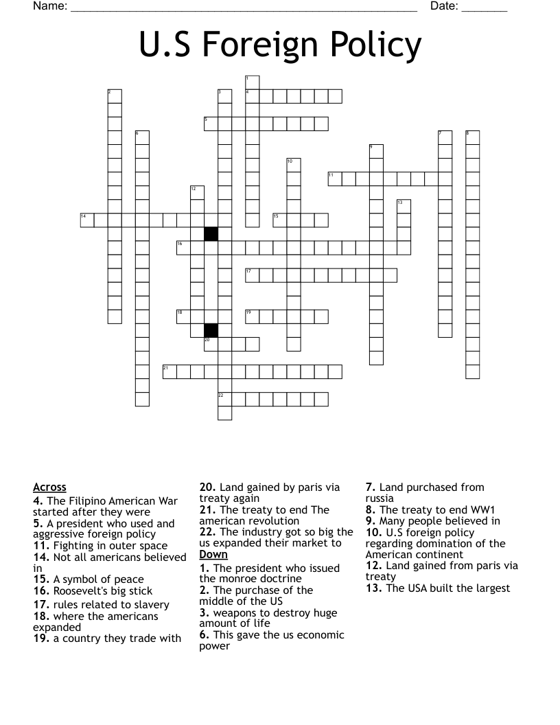 U.S Foreign Policy  Crossword