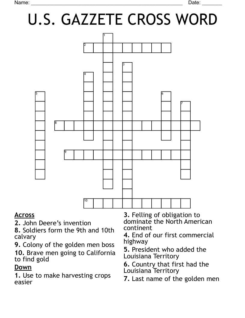 U.S. GAZZETE CROSS WORD 