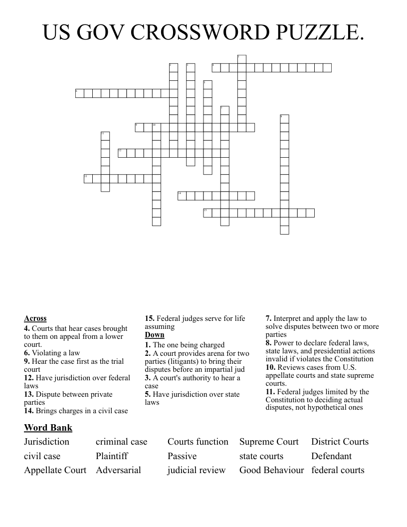 US GOV CROSSWORD PUZZLE.