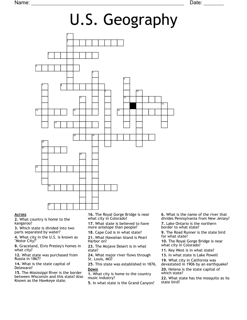 U.S. Geography Crossword