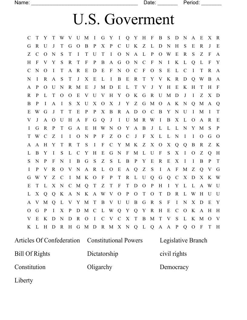 U.S. Goverment Word Search