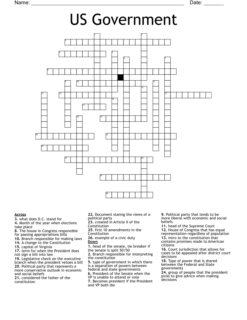 US Government Crossword