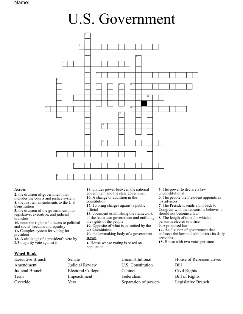 U.S. Government Crossword