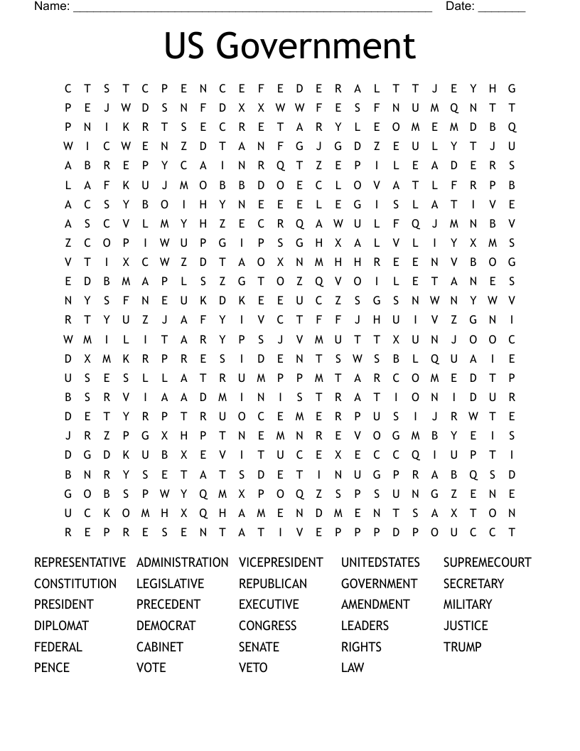 US Government Word Search