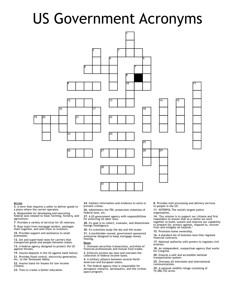 US Government Acronyms  Crossword