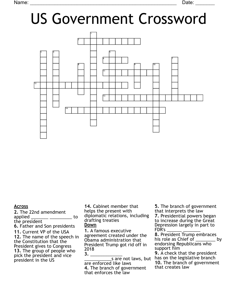 US Government Crossword