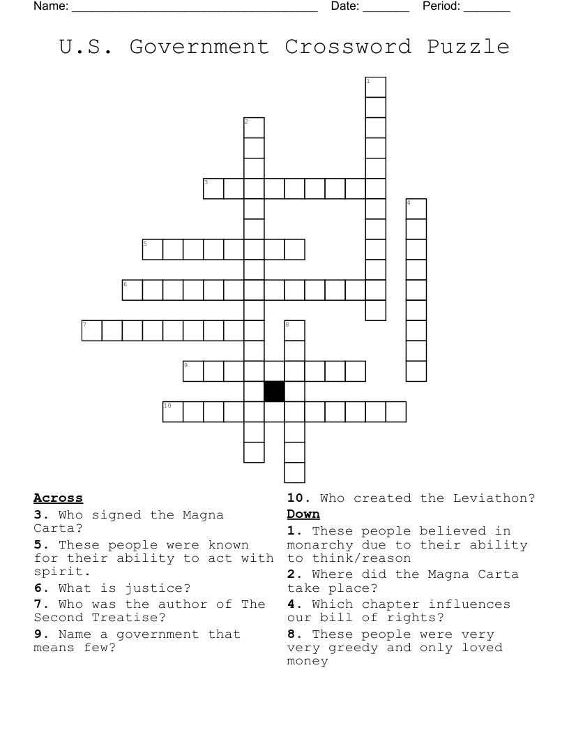 U.S. Government Crossword Puzzle