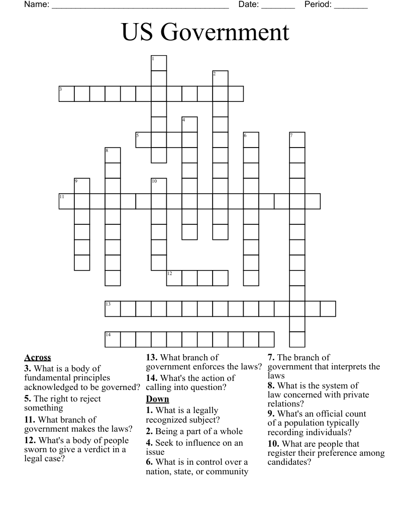 US Government  Crossword