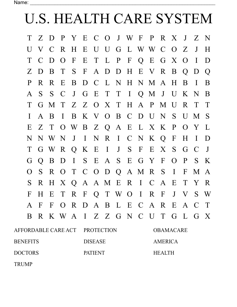U.S. HEALTH CARE SYSTEM Word Search