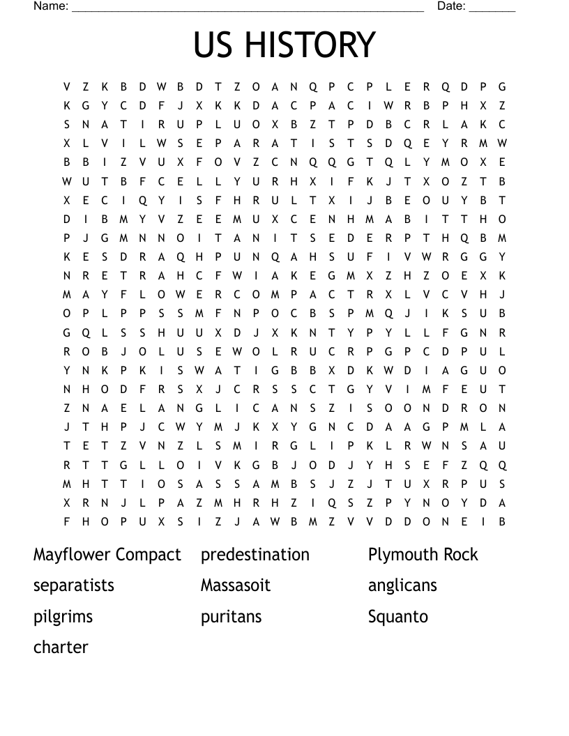 US HISTORY Word Search
