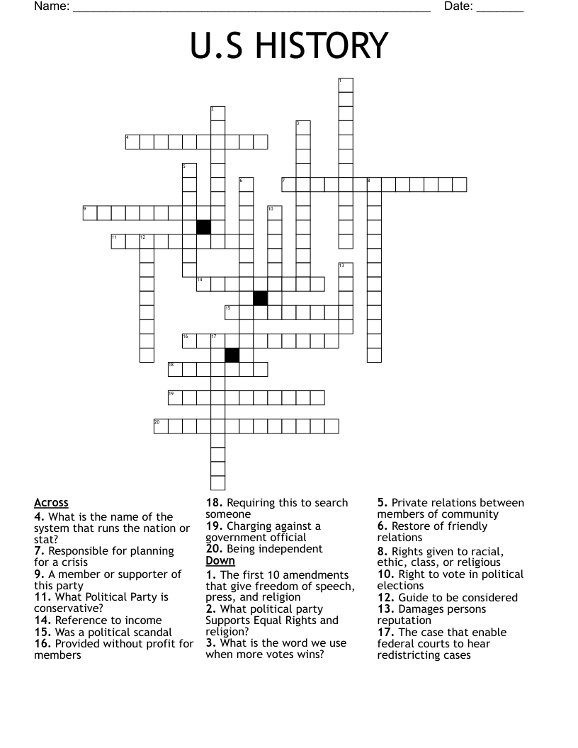U.S HISTORY Crossword