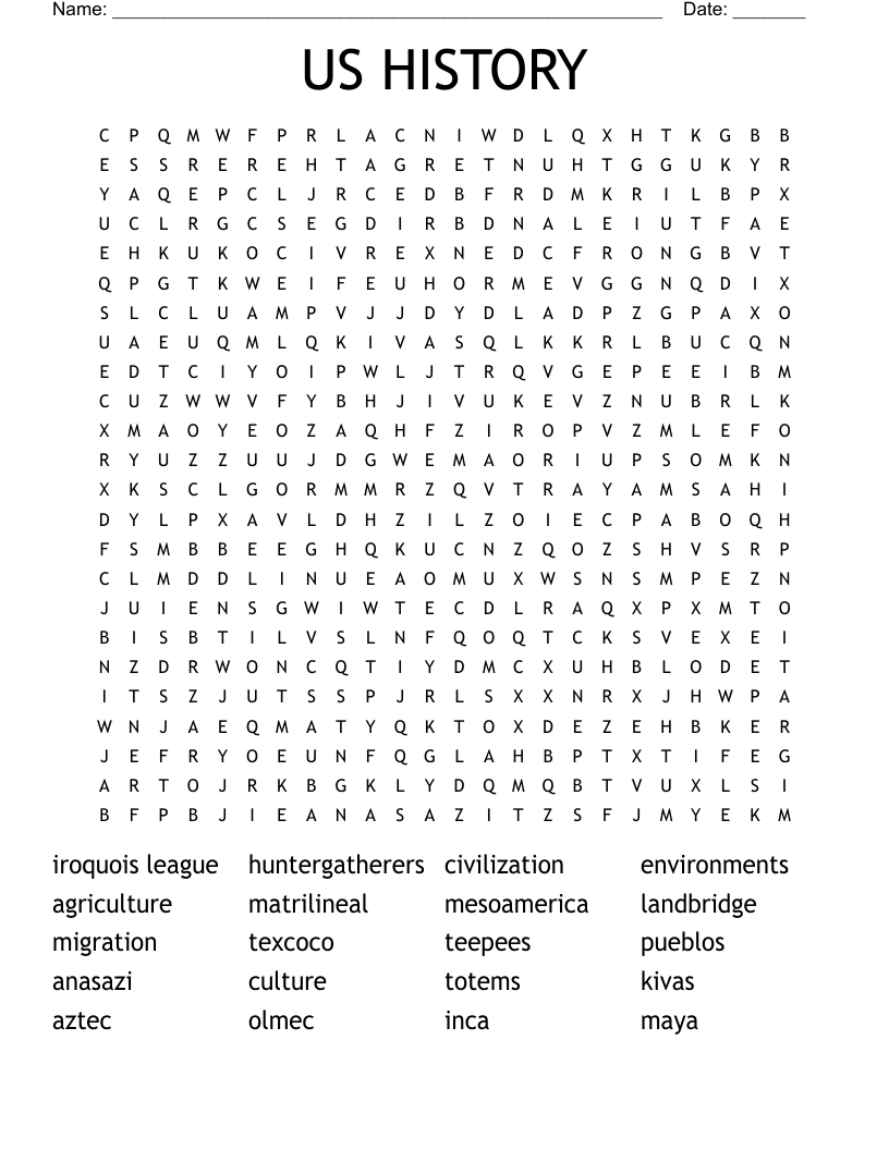 US HISTORY Word Search