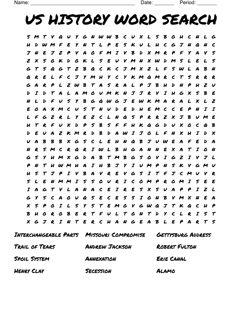 US HISTORY WORD SEARCH