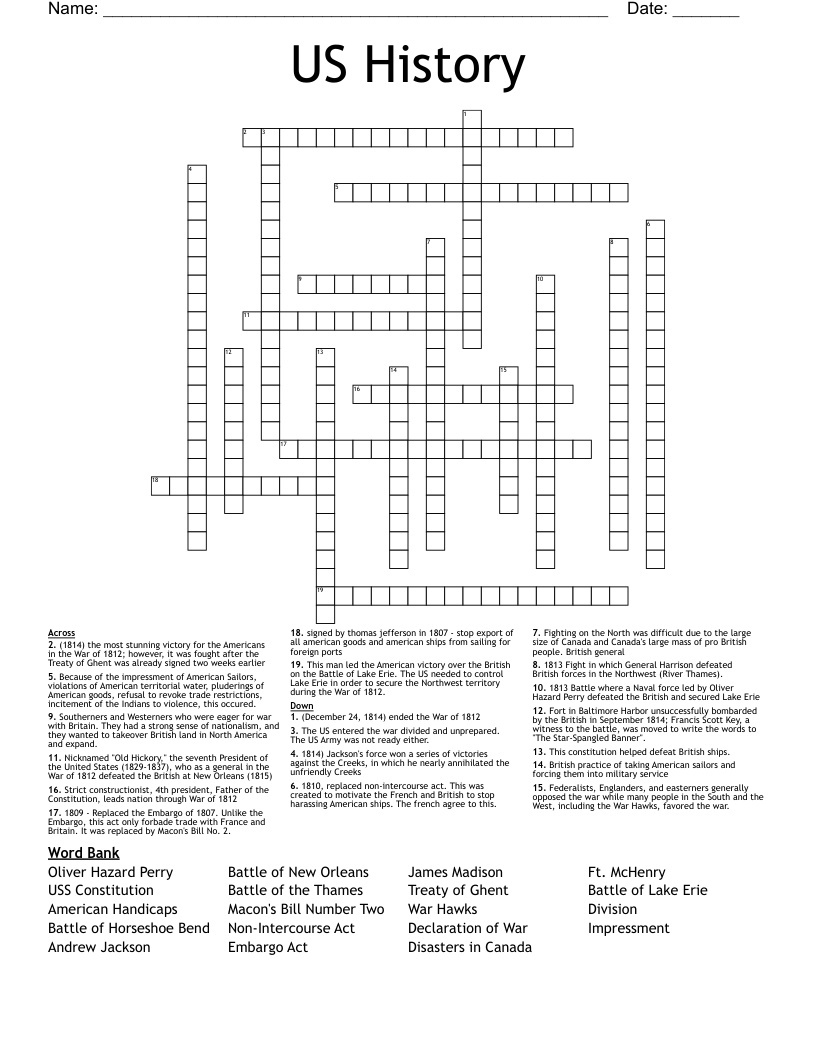 US History Crossword