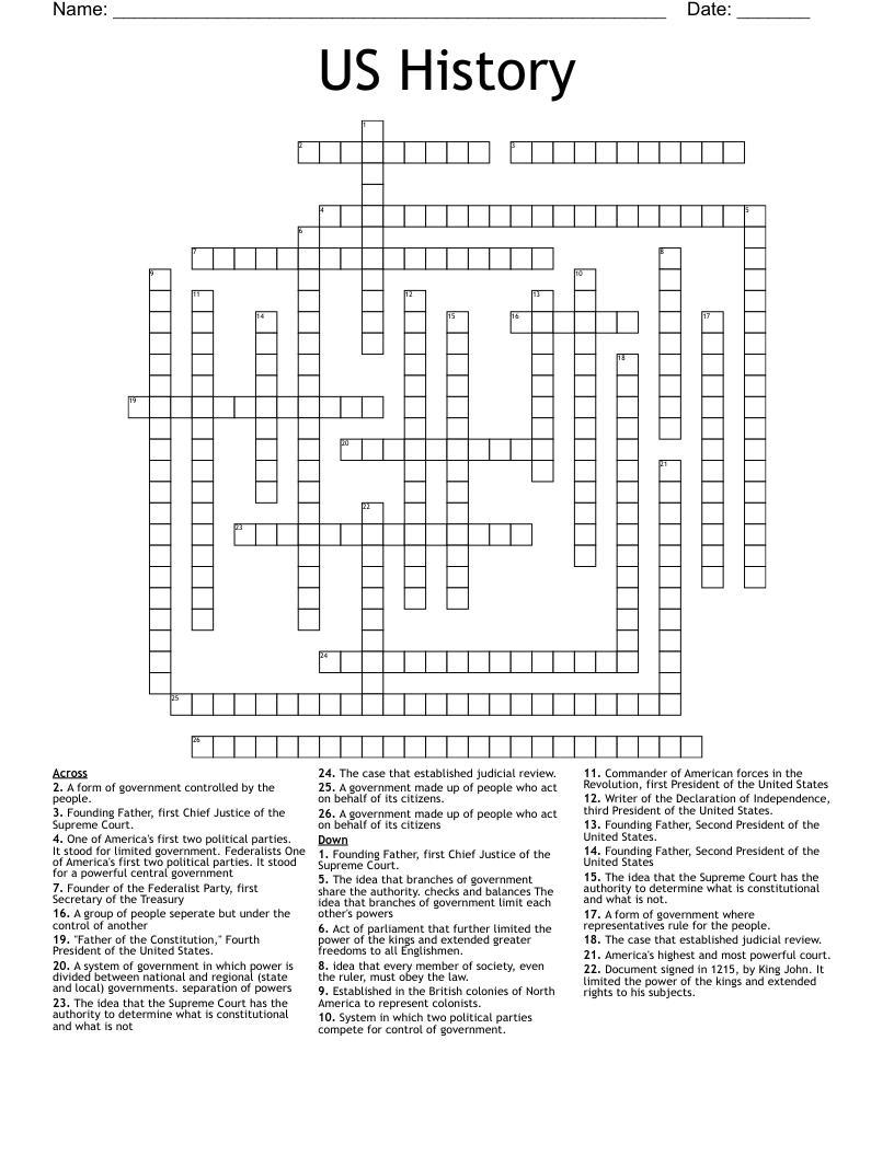 US History Crossword