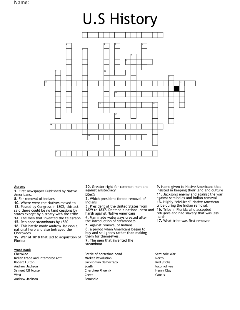 U.S History Crossword
