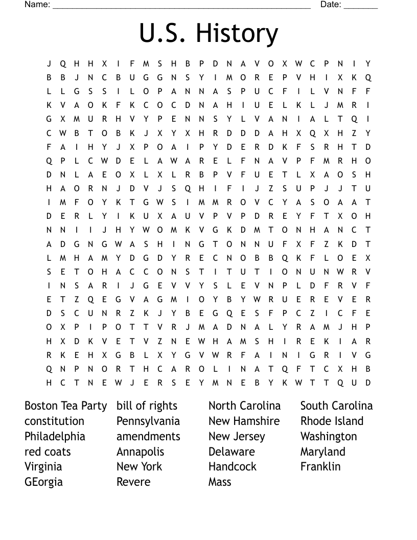 U.S. History Word Search