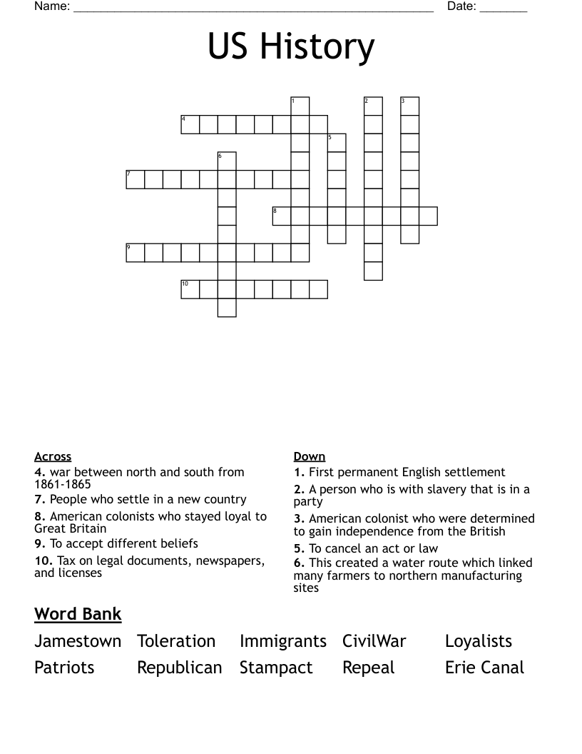 US History Crossword