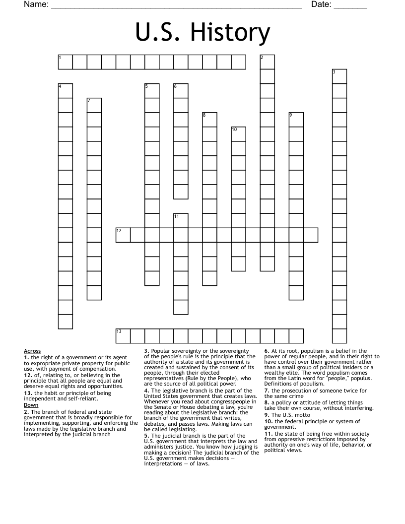 U.S. History Crossword
