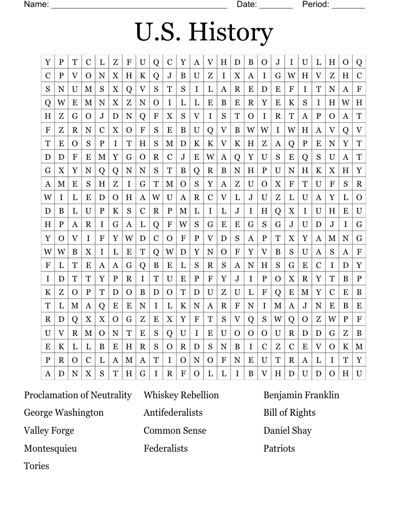 U.S. History Word Search