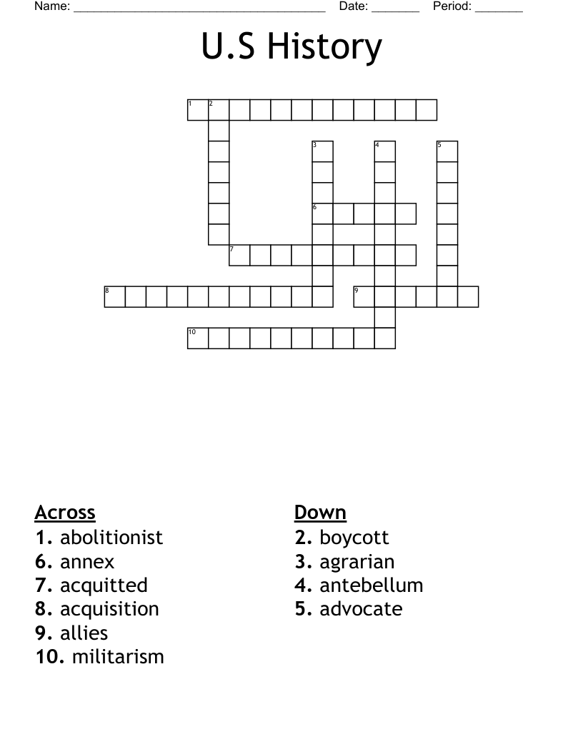 U.S History Crossword