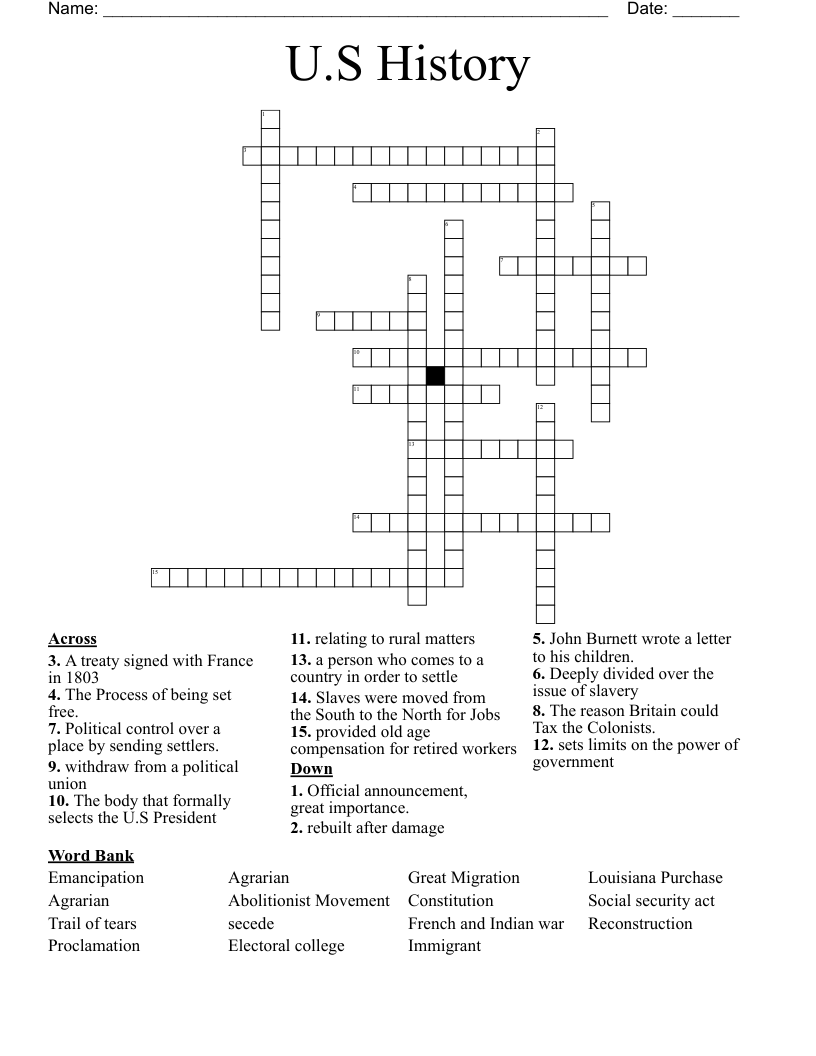U.S History Crossword