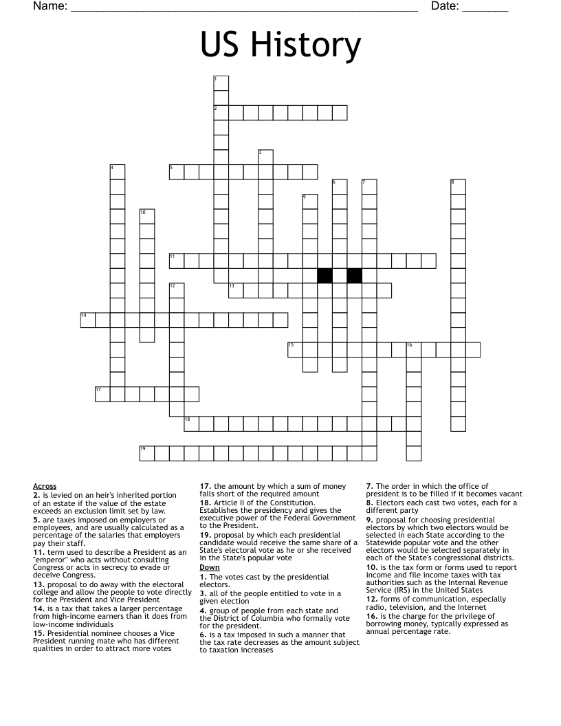 US History Crossword