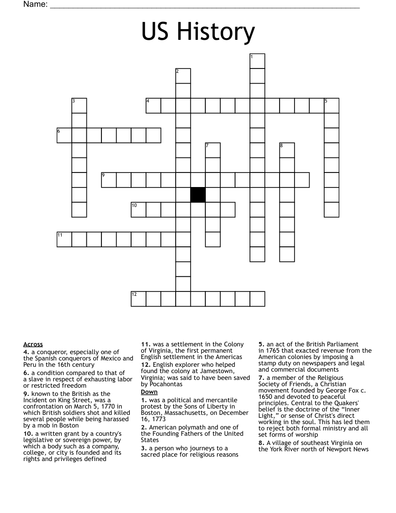 US History Crossword