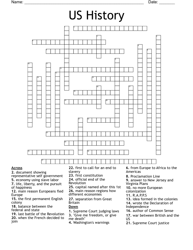US History Crossword