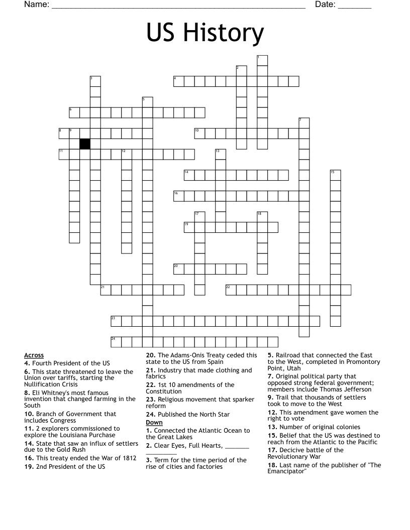 US History Crossword
