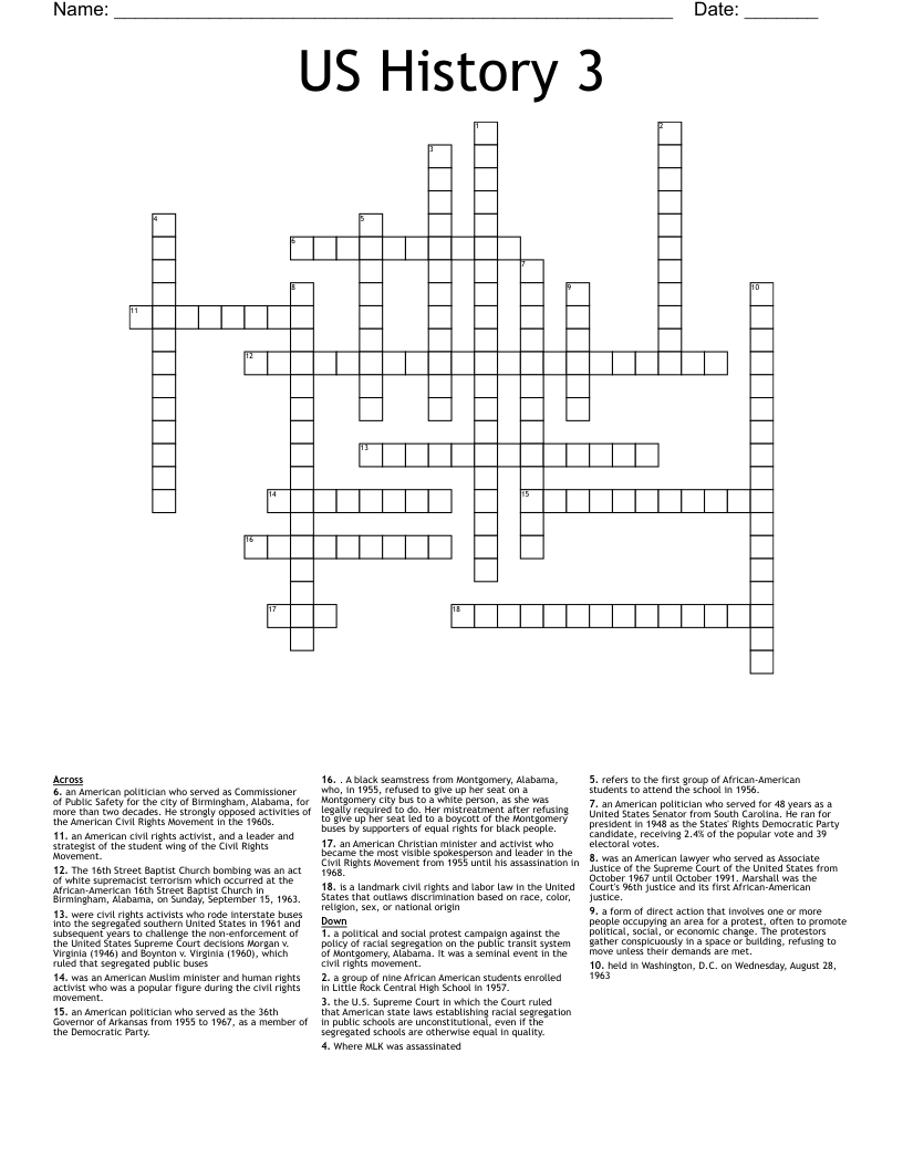 US History 3 Crossword