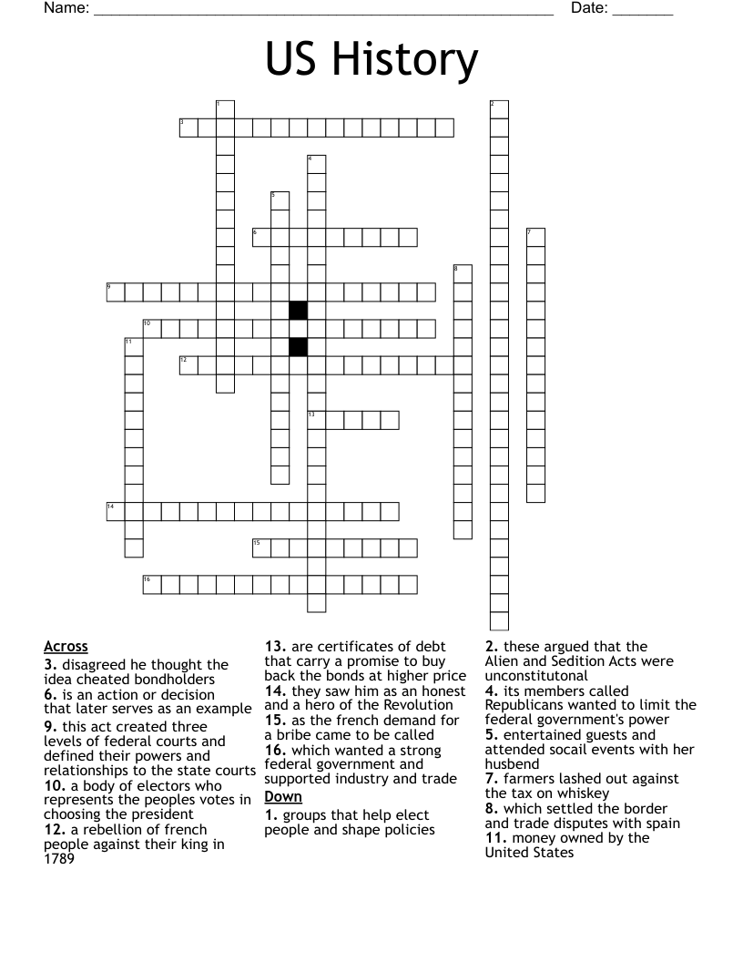 US History Crossword