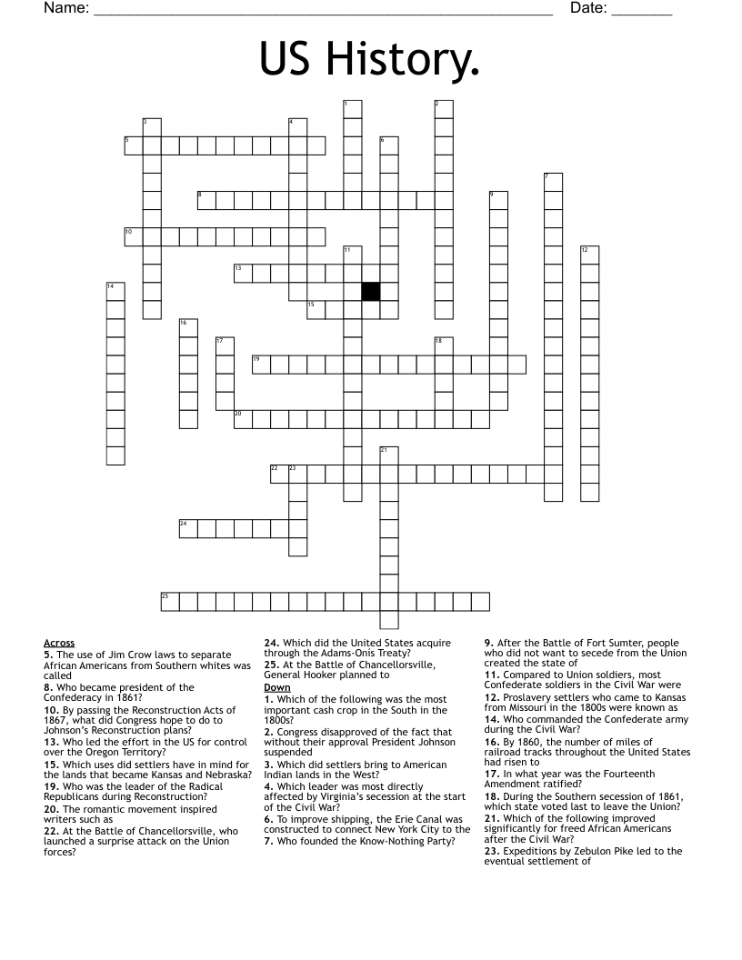 US History. Crossword