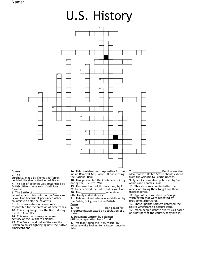 U.S. History Crossword