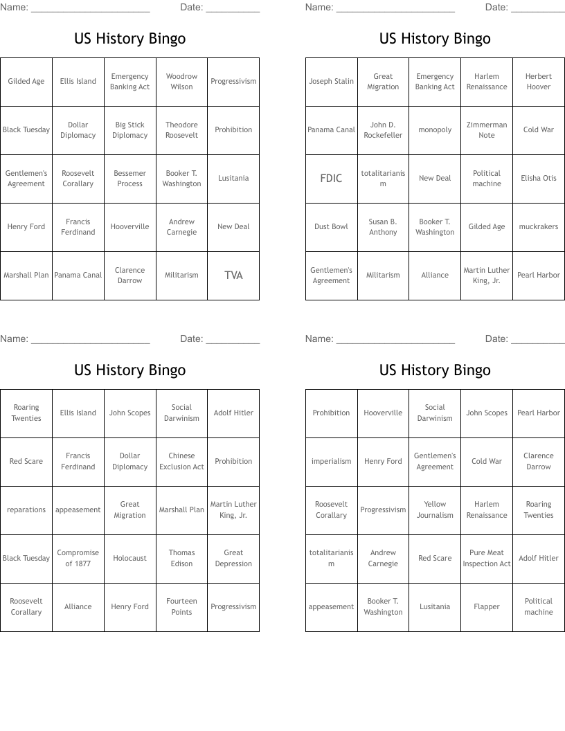 US History Bingo