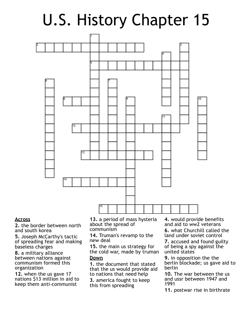 U.S. History Chapter 15 Crossword